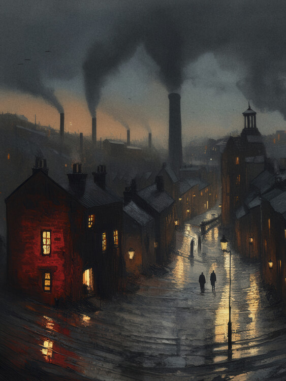 Плакат Evening Stroll in Smoke City inspired by L.S. Lowry