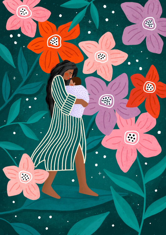 Poster Mum and Baby in Floral Garden