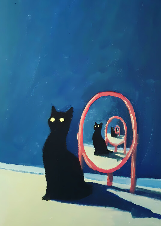 Poster Black Cat and Mirror