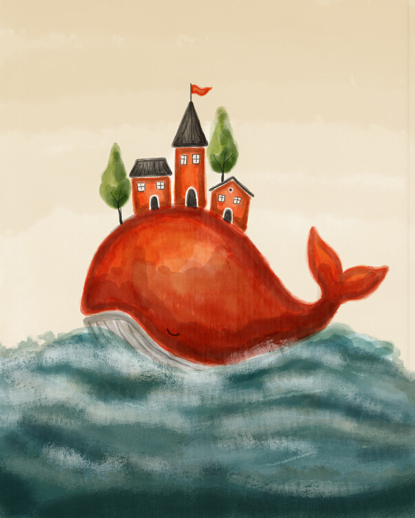Poster Red Whale In Ocean