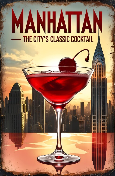 Poster Retro Manhattan Drink Art: Timeless City Charm