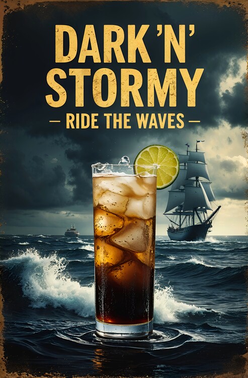 Quadro em tela Dark 'n' Stormy Cocktail Poster: Vintage Nautical Vibes