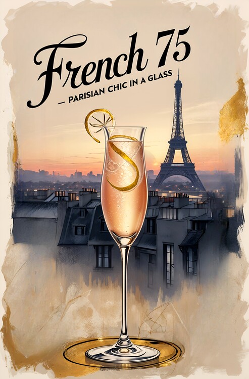 Poster Retro French 75 Drink Art: Timeless French Sophistication