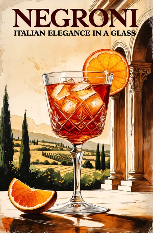 Poster Negroni Cocktail Poster: Vintage Italian Elegance