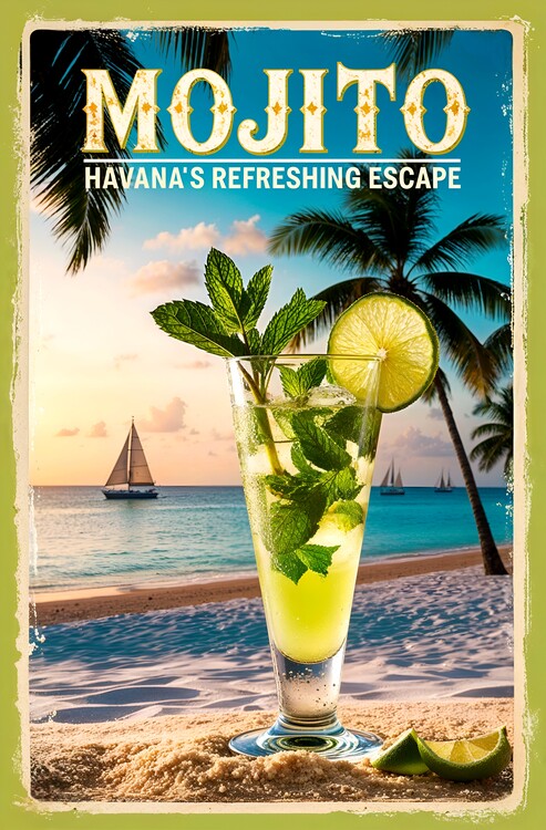 Poster Retro Cuban Drink Art: Timeless Mojito Design
