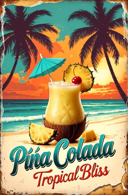 Плакат Retro Beach Drink Print: Timeless Island Charm
