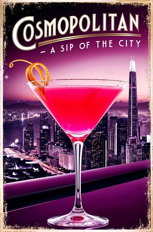 Poster Cosmopolitan Cocktail Poster: Vintage City Elegance
