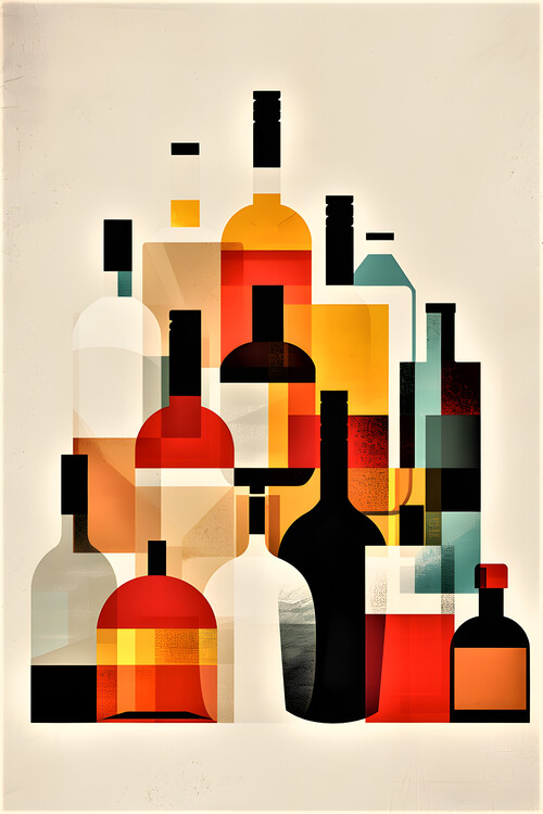Poster Old Bottles Abstract Wine Collection Wall Art