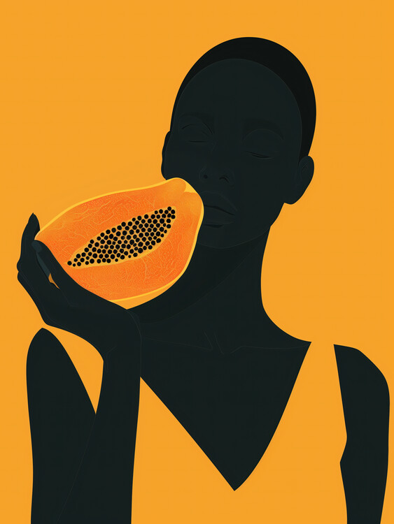 Poster Orange Lady holding a Papaya