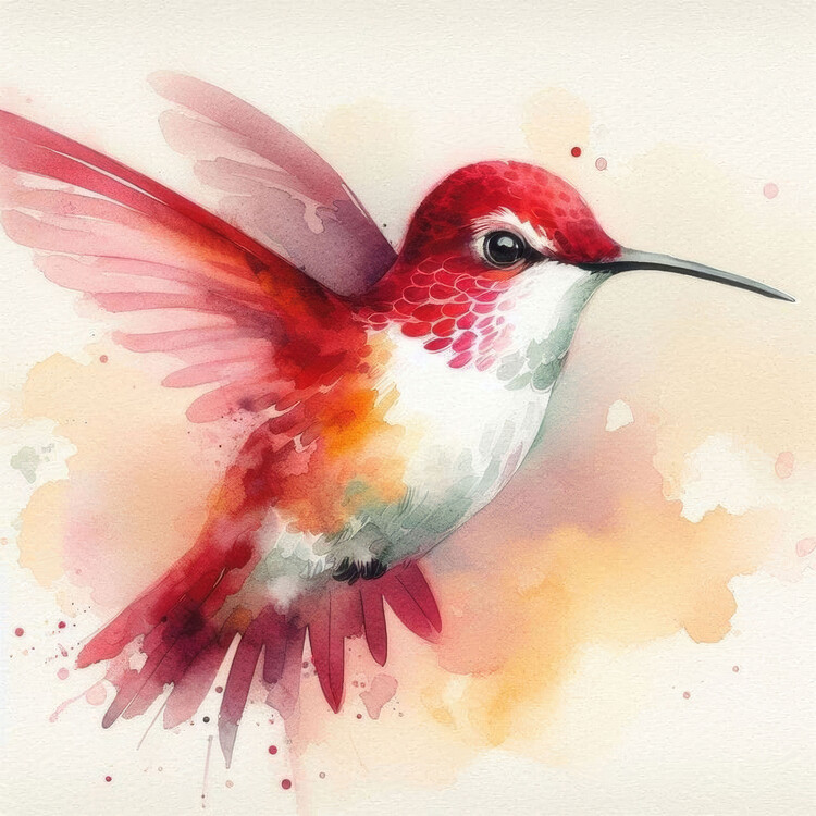 Poster Vibrant Watercolor Hummingbird, Colorful Nature wall decor