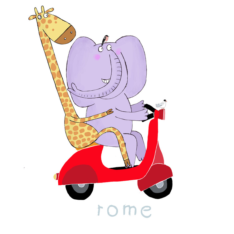 Poster Giraffe and Elephant Travel in Rome