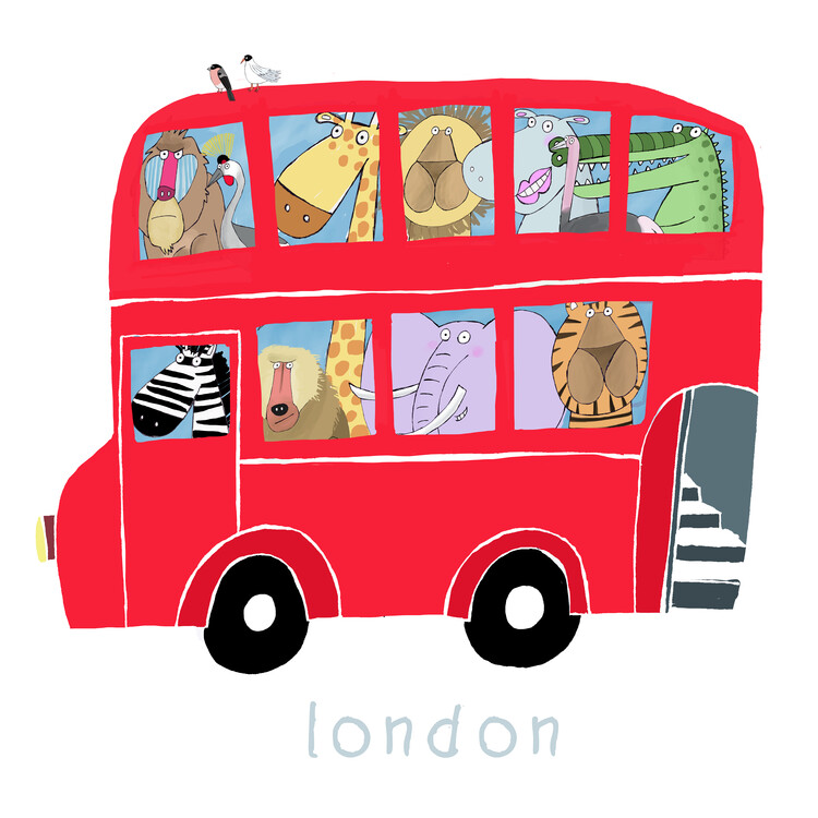Poster Red London Bus with Jungle Animals