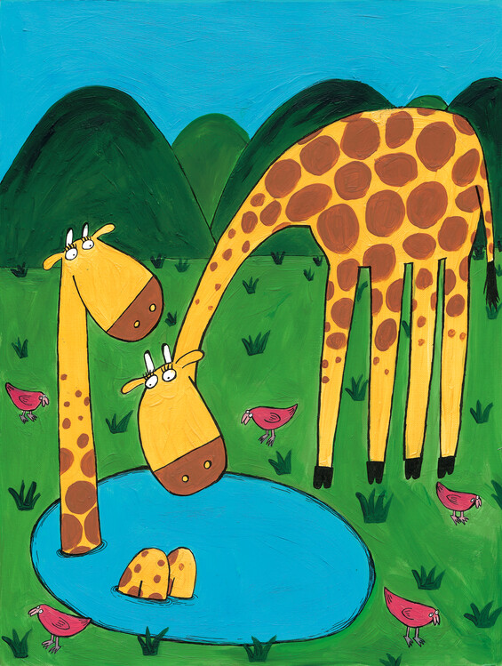 Poster Mommy with Baby Giraffe