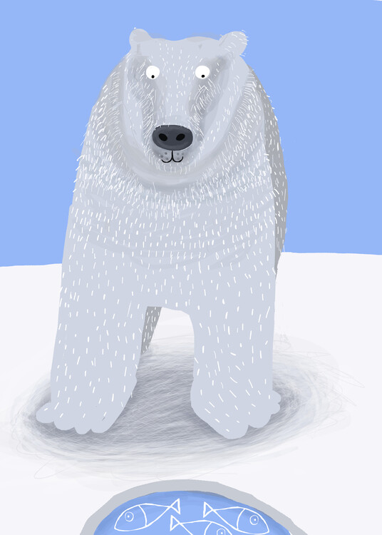 Poster Funny Polar Bear with Fish