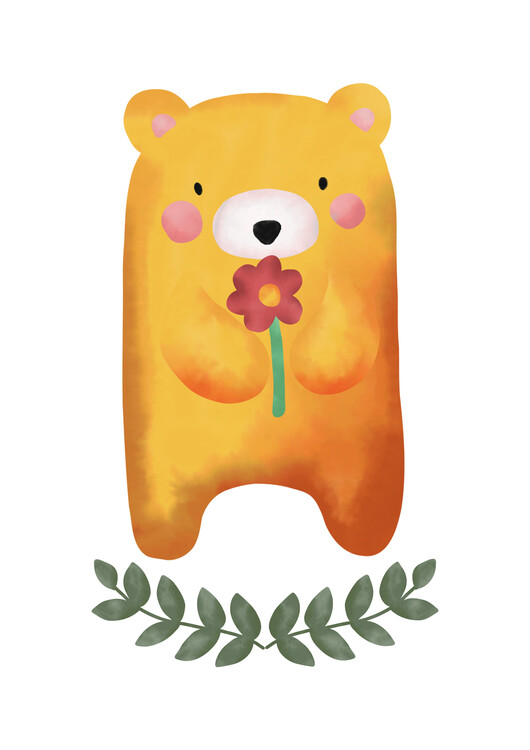 Poster Little bear with flower
