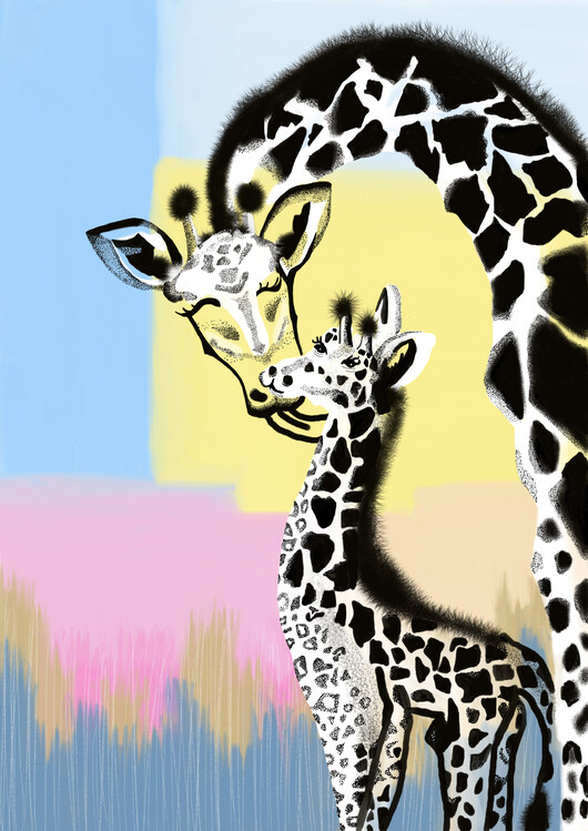 Poster Mama giraffe and baby