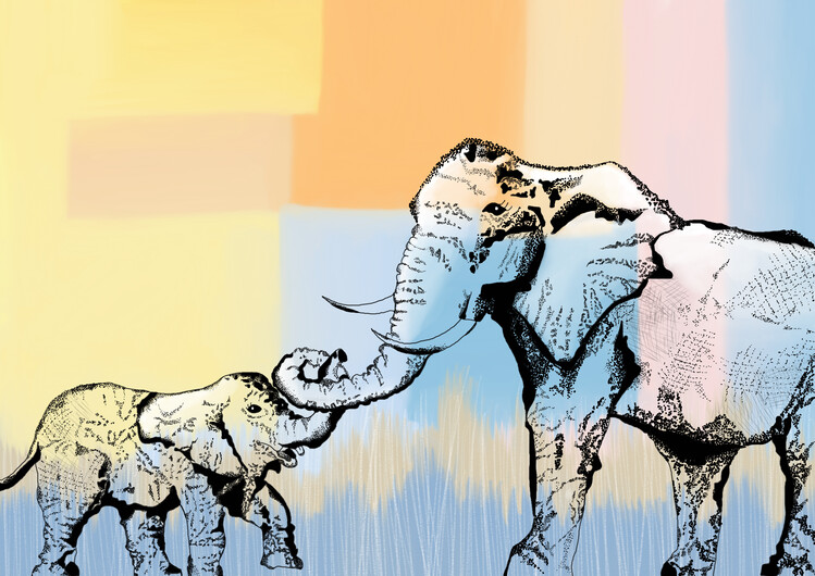 Poster Mama elephantand baby