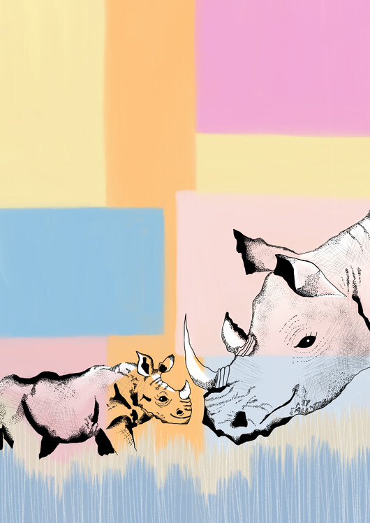 Poster Mama Rhino and baby