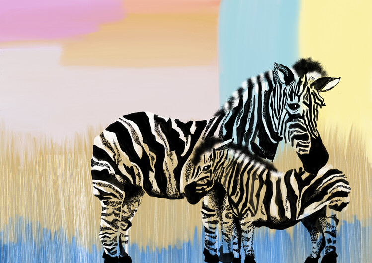 Canvas Print Mama Zebra and baby