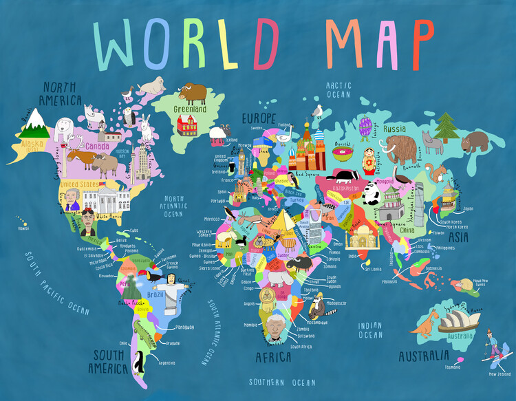 Wall Mural Our World Illustrated Map for Kids