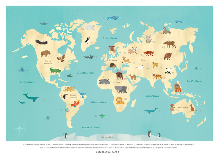Canvas Print World Map Animals