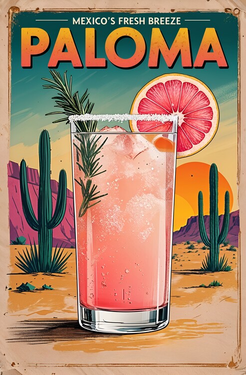 Plakát Paloma Poster: Vintage Mexican Cocktail Art