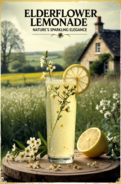 Plakát Elderflower Lemonade Poster: Vintage Floral Elegance