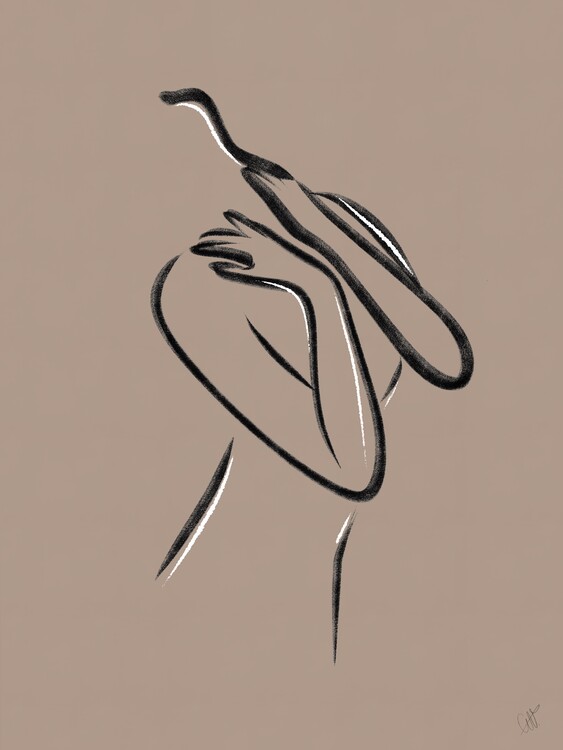 Poster Woman 1 - Abstract Lines - Pantone 2025 Mocha Mousse