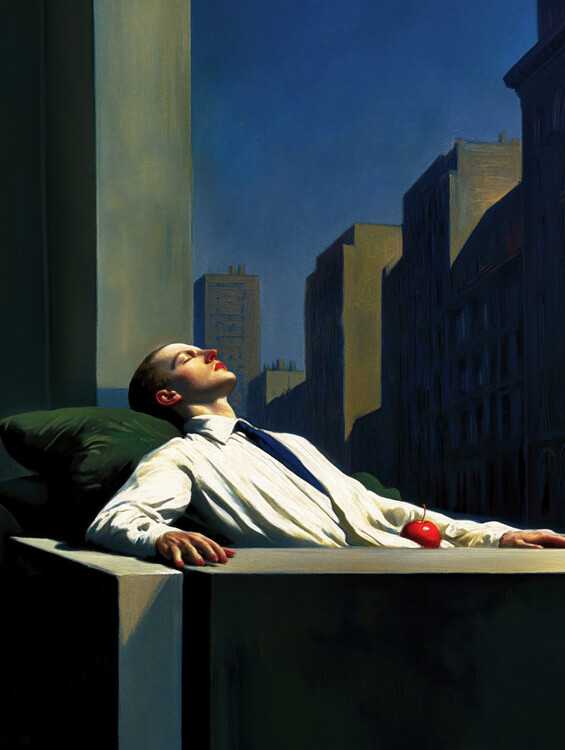Плакат Alone in the Metropolis inspired by Edward Hopper