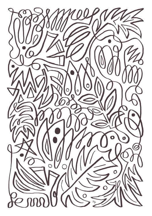 Slika na platnu Black Botanical Doodles Two