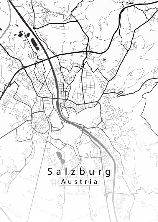 Плакат Salzburg Austria City Map white