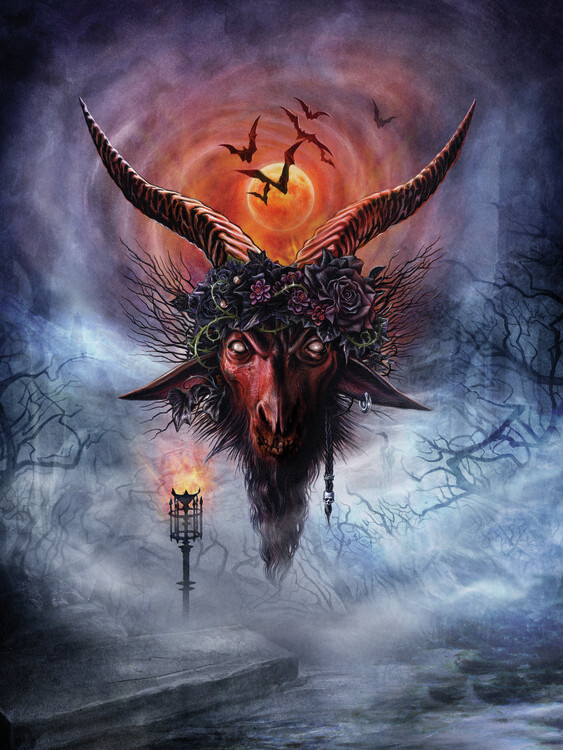 Affiche Abstract Baphomet Géométrique – More Machine Design, Rouge, Mid-Century