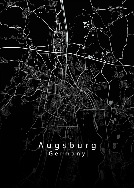 Плакат Augsburg Germany City Map black