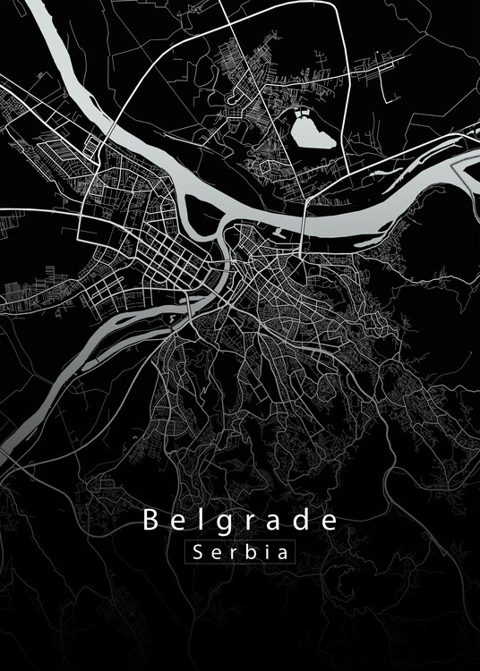 Плакат Belgrade Serbia City Map black