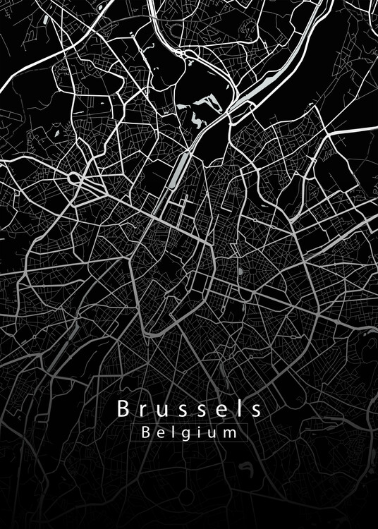 Плакат Brussels Belgium City Map black