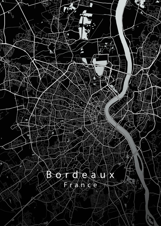 Плакат Bordeaux France City Map black