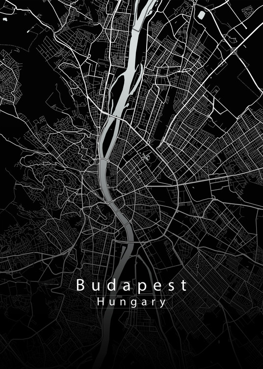 Плакат Budapest Hungary City Map black