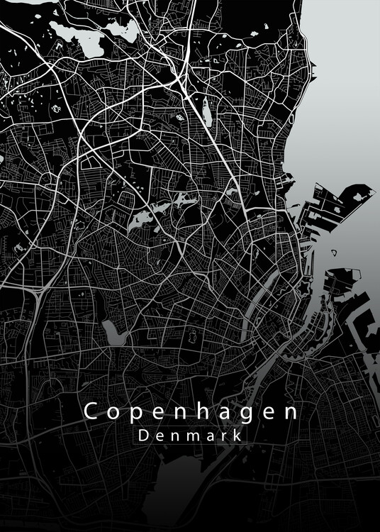 Плакат Copenhagen Denmark City Map black