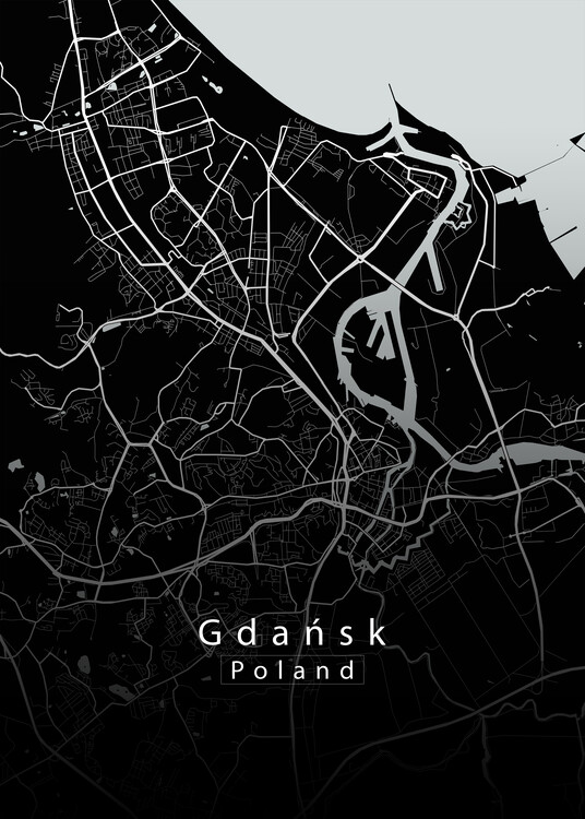 Αφίσα Gdansk Poland City Map black