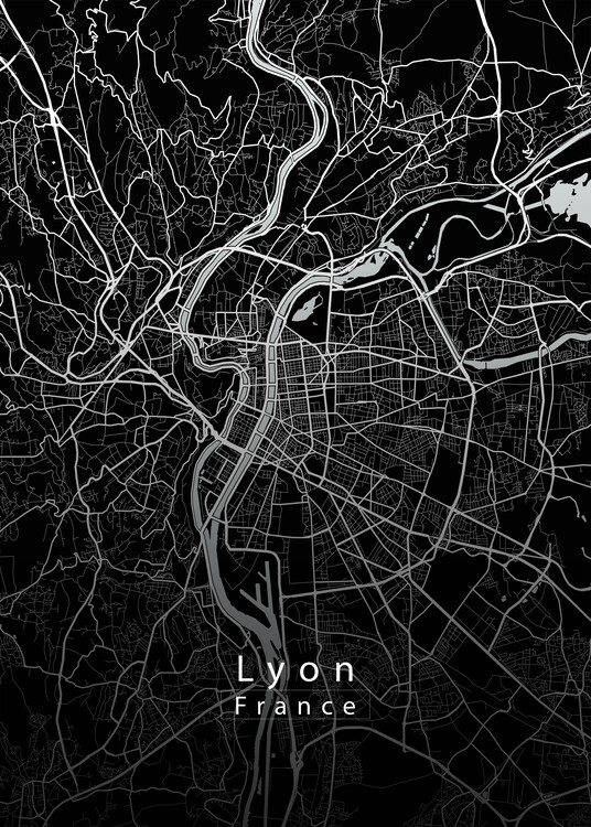 Αφίσα Lyon France City Map black