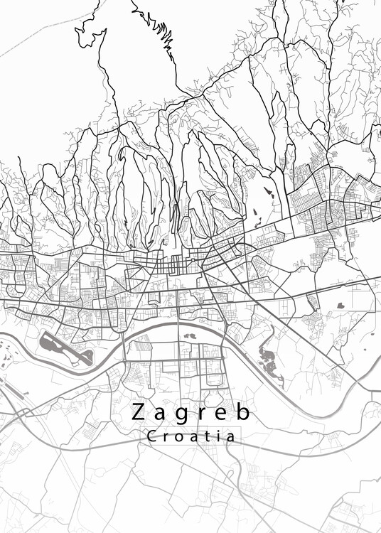 Αφίσα Zagreb Croatia City Map white