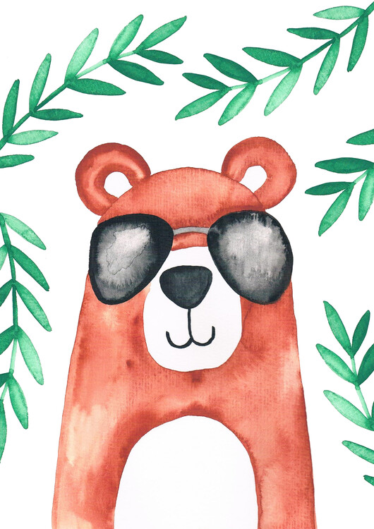 Juliste Summer watercolor bear in the forest
