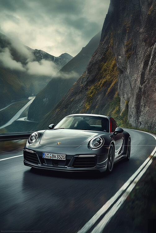 Poster Sport Car 911 racing in the Mountains