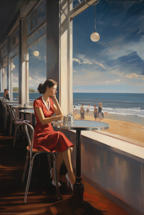 Poster Contemplation Girl in style of Edward Hopper