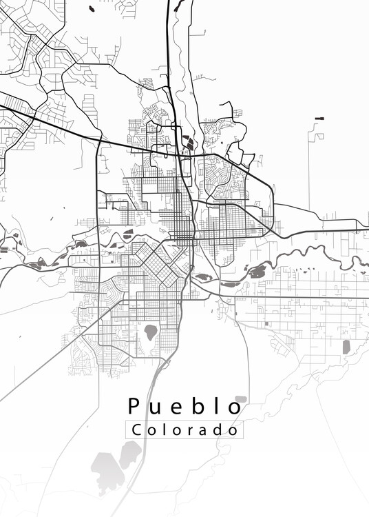 Poster Pueblo Colorado City Map white