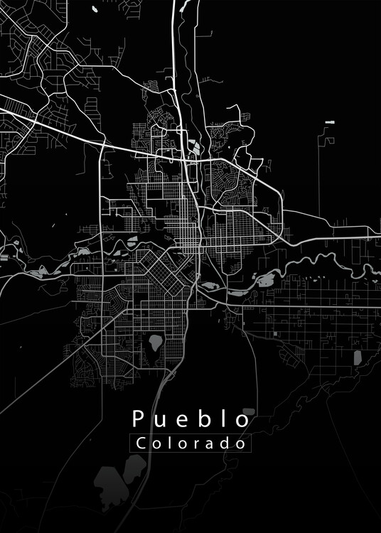 Poster Pueblo Colorado City Map black
