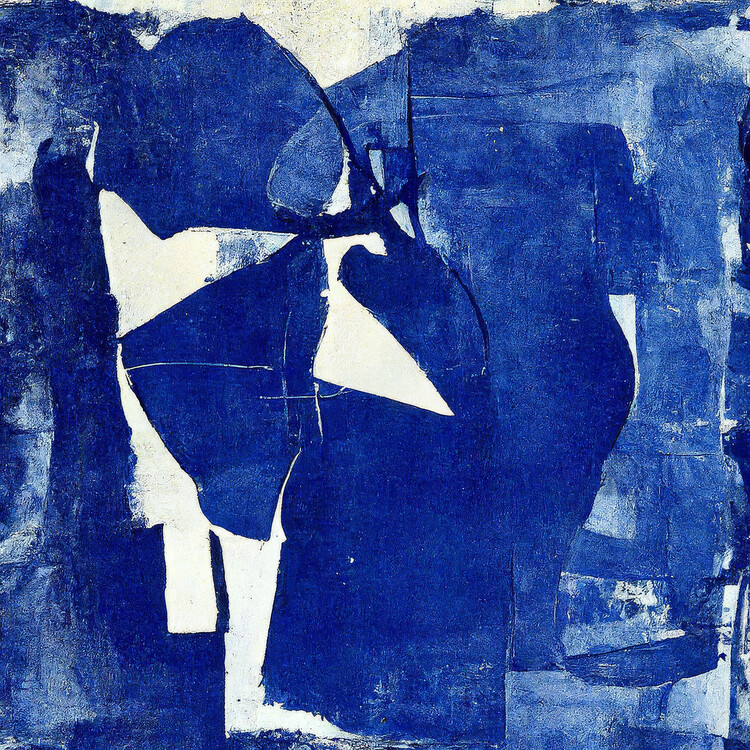 Poster Monochrome Blue Collage, Robert Motherwell style, wall deco