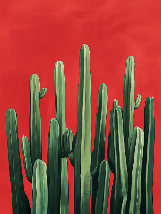 Plakát Majestic Cactus Against a Red Background