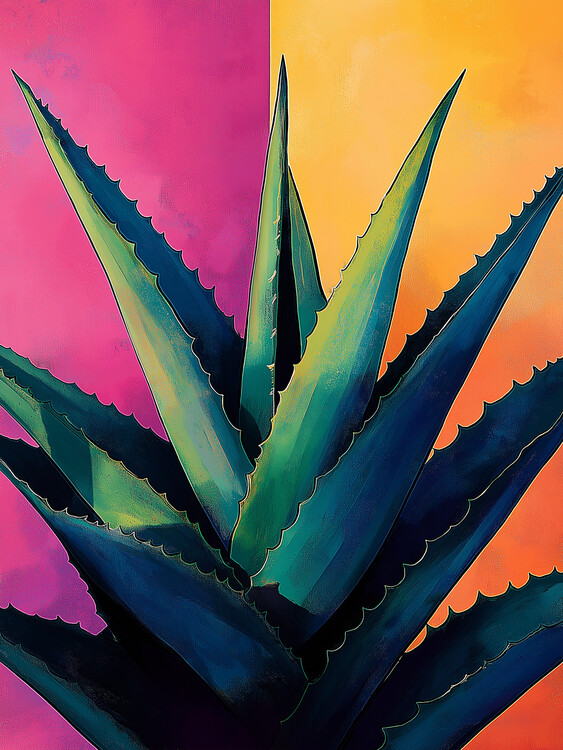 Plakát Artistic Agave on a Bold Bicolor Background