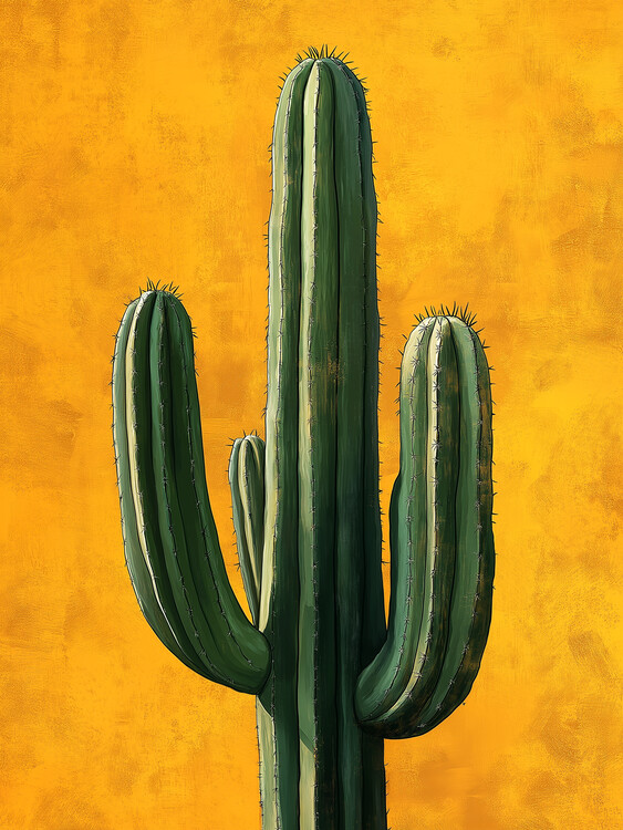 Plakát Majestic Cactus on a Golden Background